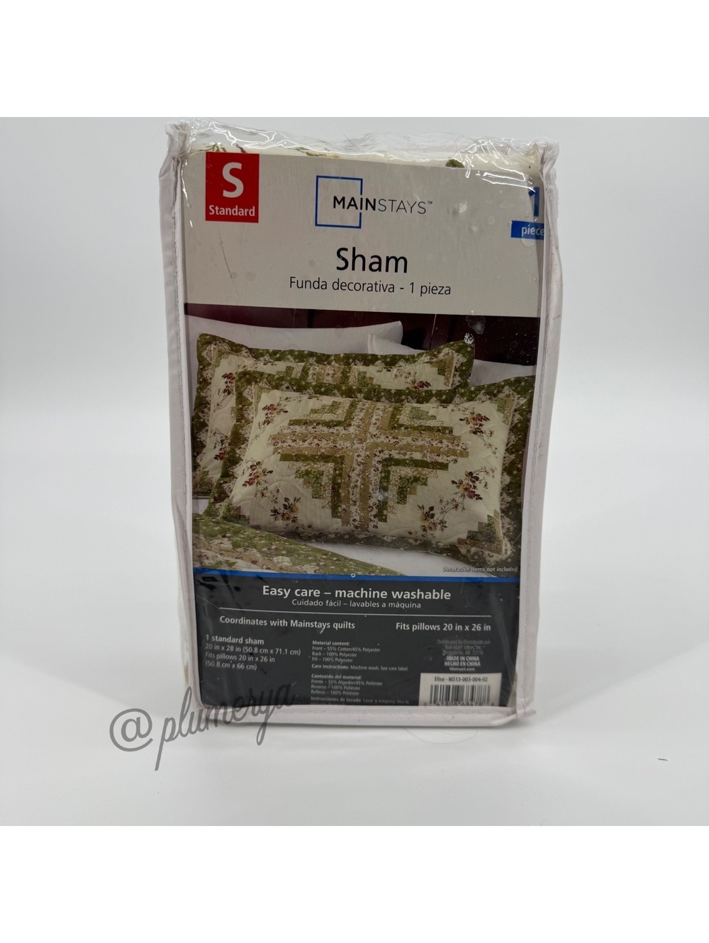 Mainstays Standard Sham Pillowcase 1 Piece New in Package Floral Print Cottage